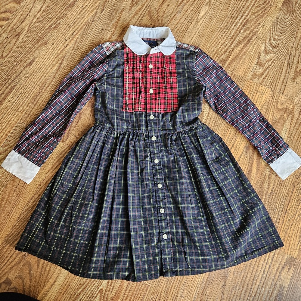 Kids Ralph Lauren Mixed Plaid Cotton Shirt dress Girl Size 4T Multi‎ Color